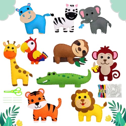 Filztiere Nähen Set, 10 Stück Animal Filz Nähzeug, Waldtier Nähset, DIY Art Craft für kuscheltiere, DIY Nähset Kinder, Filz NähenKits Bastelset, Kuscheltier Nähen Set, Geschenke für Jungen und Mädchen von HBSFBH