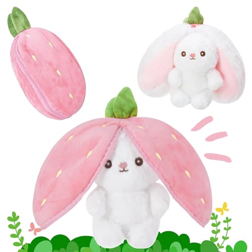 Osterhase Plüschtiere, 25cm Hasen Verstecken, Verstecken Osterhasen Stofftier, Oster-hase Kuscheltier, Erdbeeren Kaninchen Plüschtiere, Osterh-ase Gefülltes Plüs-chtier, Easter Bunny Cuddly Toy von HBSFBH