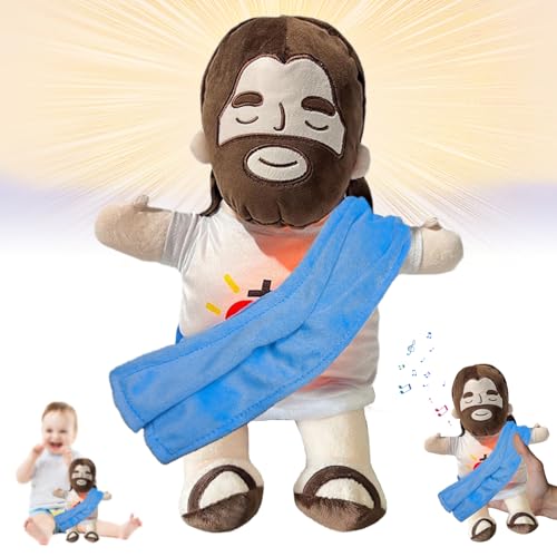 HBSFBH Jesus Plüschtier mit Atembewegung und Musik, Schlummer Jesus Kuscheltier, Jesus Kuscheltier mit Herzschlag, Jesus Stofftier Plüsch, Musikalisches Kuscheltier mit beruhigenden Klängen (Blau) von HBSFBH