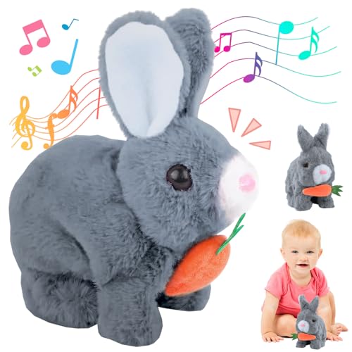 Hüpfendes Kaninchen, Hüpfendes Kaninchen Spielzeug, Interaktives elektronisches Haustier Plüschhasenspielzeug mit Geräuschen Bewegungen Animiertes Gehen Wackeln Ohren Zucken Nase, Ostern Geschenke von HBSFBH
