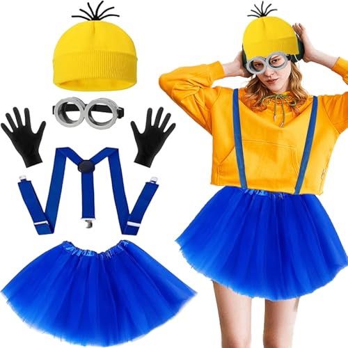 Minion Karneval Kostüm, 5 Stück Mi-nion Kos-tüm Zubehör, Minion Kostüm Cosplay, Minion Brille, Gelbe Beanie Hüte, Schwarze Handschuhe, Hosenträger, Tutu-Rock, für Halloween Karneval Cosplay Party Minion Karneval Kostüm, 5 Stück Mi-nion Kos-tüm Zubehör, Minion Kostüm Cosplay, Minion Brille, Gelbe Beanie Hüte, Schwarze Handschuhe, Hosenträger, Tutu-Rock, für Halloween Karneval Cosplay Party von HBSFBH