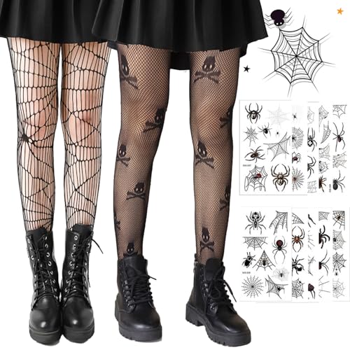 Netzstrumpfhose Schwarz Halloween, 2 Paar Spinnennetz Strumpfhose mit 10 Blätter Temporäre Schwarz Spinnen Tattoos, Halloween Karneval Spinnen Tattoo, Strumpfhose Spinnennetz, für Festspiele Cosplay Netzstrumpfhose Schwarz Halloween, 2 Paar Spinnennetz Strumpfhose mit 10 Blätter Temporäre Schwarz Spinnen Tattoos, Halloween Karneval Spinnen Tattoo, Strumpfhose Spinnennetz, für Festspiele Cosplay von HBSFBH
