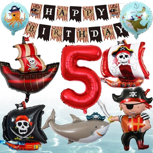 Pirate 5. Geburtstag Deko, Party Deko Kinder Pirate Luftballon, Piratenschiff Ballon, Piraten Deko Kindergeburtstag Luftballon Set, Kinder Piraten Folienballon, für Kindergeburtstag Geburtstagsfeier von HBSFBH