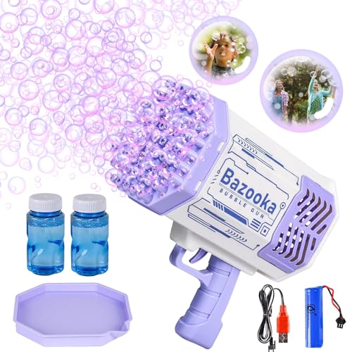 Seifenblasenpistole, 69 Löcher Seifenblasen Pistole, Gatling Bubble Machine, Bazooka Automatischer Seifenblasenhersteller mit 2 Seifenblasen Flüssigkeit Kinder Erwachsene Mädchen (M2) von HBSFBH