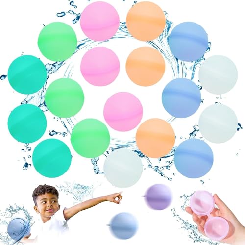 Silikon Wasserbombe, 18 Stück Wiederverwendbare Wasserball, Schnell Befüllbare Wasserbälle, Wasserspielzeug Wasserbomben, Splash Bälle, Wasserballons Bomben, für Kinder Sommer Spiele von HBSFBH