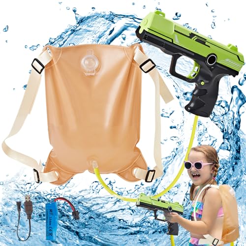 Wasserpistole Elektrisch für Kinder Erwachsene, Rucksack Automatische Wasserpistole Sommer Geschenk für Erwachsene, Kinder (M2) von HBSFBH