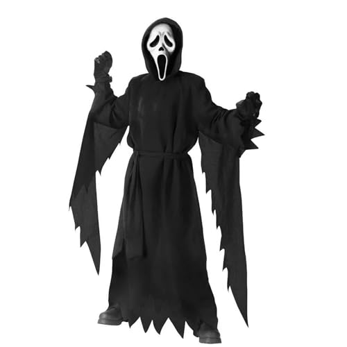 HBWHNIU Scream Ghost Face Kostüm, Halloween Screaming Ghost Kostüm für Erwachsene, mit Gewand Skelett Maske Handschuhe Gürtel, Scream Costume für Halloween, Karneval, Mottoparty (S) von HBWHNIU