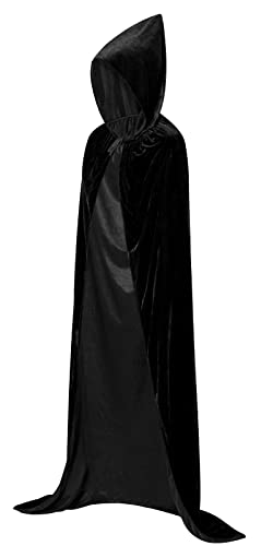 HBselect Halloween Umhang Vampir Kostüm Vampirumhang mit Kapuze für Erwachsene Damen Herren für Kinder aus Samt Schwarz Einlagig 110 cm von HBselect