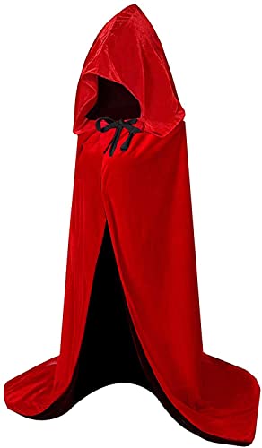 HBselect Halloween Umhang Vampir Kostüm Vampirumhang mit Kapuze für Erwachsene Damen Herren für Kinder aus Samt dopelseitig Rot Doppelt 110 cm von HBselect