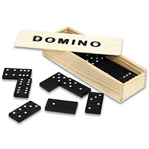 CAGO Domino - Klassisches Domino-Spiel mit Holzbox, Schwarz/Natur, Unisex, 36+ Jahre, 14.5 x 5 x 3 cm von CAGO