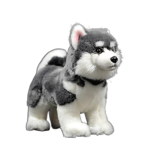 HCGX Simulations-Hundepuppe, graue Alaskan-Hundepuppe, weiches Schlittenhund-Plüschspielzeug von HCGX