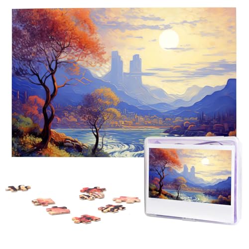 Abstrakte Naturlandschaftspuzzle, 1000 Teile, personalisiertes Puzzle, Foto-Puzzle für Erwachsene, anspruchsvolles Bilderpuzzle mit Aufbewahrungstasche, Puzzles für Männer und Frauen, Heimdekoration von HCLYvexiria