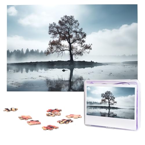 Baum im Nebel-Puzzle, 1000 Teile, personalisierte Puzzles, Foto-Puzzle für Erwachsene, anspruchsvolles Bilderpuzzle mit Aufbewahrungstasche, Puzzles für Männer und Frauen, Heimdekoration (74,9 x 50 von HCLYvexiria