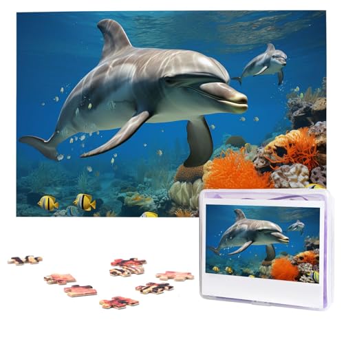 Delfine, blaue Puzzles, 1000 Teile, personalisiertes Puzzle, Foto-Puzzle für Erwachsene, anspruchsvolles Bilderpuzzle mit Aufbewahrungstasche, Puzzles für Männer und Frauen, Heimdekoration (74,9 x 50 Delfine, blaue Puzzles, 1000 Teile, personalisiertes Puzzle, Foto-Puzzle für Erwachsene, anspruchsvolles Bilderpuzzle mit Aufbewahrungstasche, Puzzles für Männer und Frauen, Heimdekoration (74,9 x 50 von HCLYvexiria