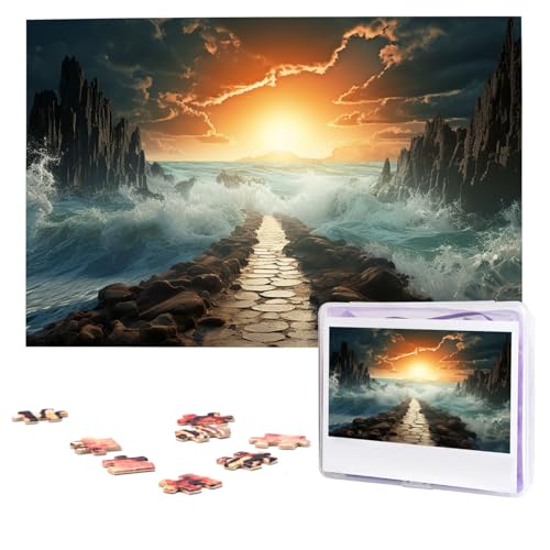Geteiltes Meeresweg-Puzzle, 1000 Teile, personalisiertes Puzzle, Foto-Puzzle für Erwachsene, anspruchsvolles Bilderpuzzle mit Aufbewahrungstasche, Puzzles für Männer und Frauen, Heimdekoration (74,9 x von HCLYvexiria