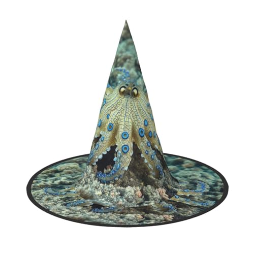 HCLYvexiria Hexenhüte Halloween Kegel Zauberer Hut Blau Ringel Oktopus Hexenhüte Halloween Hut Kostüm Cosplay von HCLYvexiria