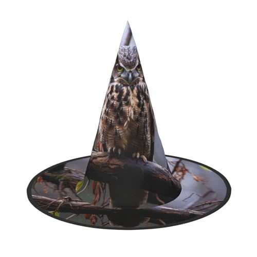 HCLYvexiria Hexenhüte Halloween Kegel Zauberer Hut Eule auf einem Ast Hexenhüte Halloween Hut Kostüm Cosplay von HCLYvexiria