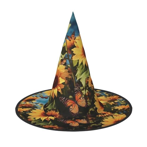 HCLYvexiria Hexenhüte Halloween Kegel Zauberer Hut Sonnenblumen und Schmetterlinge Hexenhüte Halloween Hut Kostüm Cosplay HCLYvexiria Hexenhüte Halloween Kegel Zauberer Hut Sonnenblumen und Schmetterlinge Hexenhüte Halloween Hut Kostüm Cosplay von HCLYvexiria