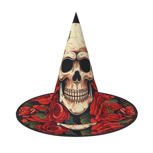 HCLYvexiria Hexenhüte Halloween Kegel Zauberer Hut Zuckerschädel Rose Hexenhüte Halloween Hut Kostüm Cosplay von HCLYvexiria