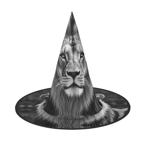 HCLYvexiria Hexenhüte Halloween Kegel Zauberer Hut afrikanischer Löwe schwarz und weiß Hexenhüte Halloween Hut Kostüm Cosplay von HCLYvexiria