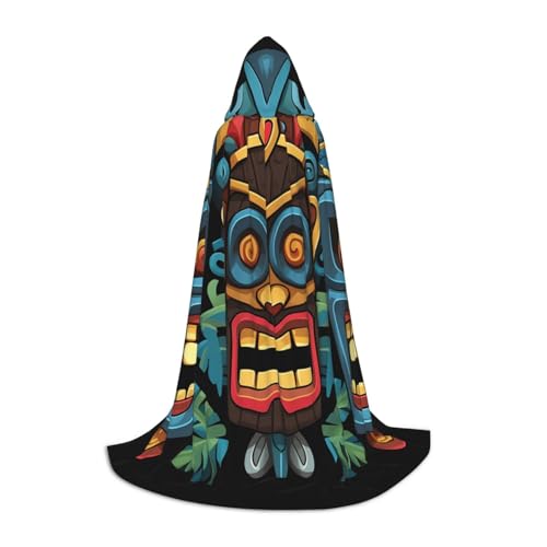 HCLYvexiria Kapuzenumhang, Uni, Halloween, Kapuzenumhang, buntes Tiki-Masken-Muster, Kapuzenmantel, Halloween-Umhang, Cosplay-Kostüme von HCLYvexiria