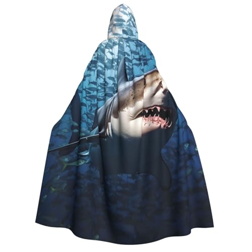 HCLYvexiria Kapuzenumhang, Uni, Halloween-Umhang, ein Hai schwimmt im Meer, Kapuzenmantel, Halloween-Umhang, Cosplay-Kostüme von HCLYvexiria