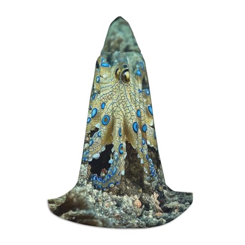 HCLYvexiria Kapuzenumhang Uni Halloween Kapuzenumhang blau geringelt Oktopus Kapuzenmantel Halloween Umhang Cosplay Kostüme von HCLYvexiria