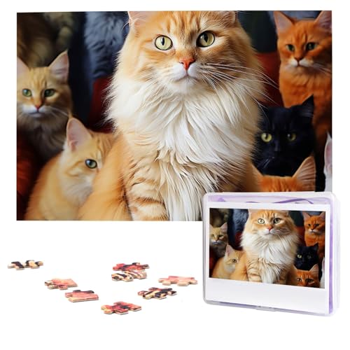 Katzen Tierpuzzles 1000 Teile Personalisierte Puzzles Fotos Puzzle für Erwachsene Herausforderndes Bilderpuzzle mit Aufbewahrungstasche Puzzles für Männer Frauen Heimdekoration (74,9 x 50 cm) von HCLYvexiria