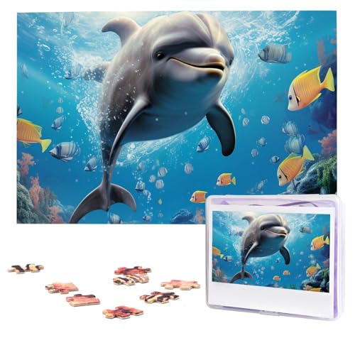 Niedliche Delfin-Puzzles, 1000 Teile, personalisiertes Puzzle, Foto-Puzzle für Erwachsene, anspruchsvolles Bilderpuzzle mit Aufbewahrungstasche, Puzzles für Männer und Frauen, Heimdekoration (74,9 x von HCLYvexiria