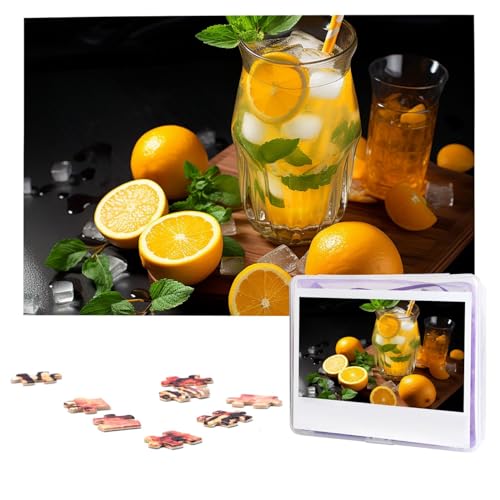 Orangene Limonade mit Minz-Puzzles, 1000 Teile, personalisierte Puzzles, Foto-Puzzle für Erwachsene, anspruchsvolles Bilderpuzzle mit Aufbewahrungstasche, Puzzles für Männer und Frauen, Heimdekoration von HCLYvexiria