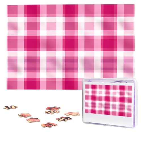Pink Plaid Puzzles 1000 Teile Personalisierte Puzzles Fotos Puzzle für Erwachsene Herausforderndes Bilderpuzzle mit Aufbewahrungstasche Puzzles für Männer Frauen Heimdekoration (74,9 x 50 cm) von HCLYvexiria