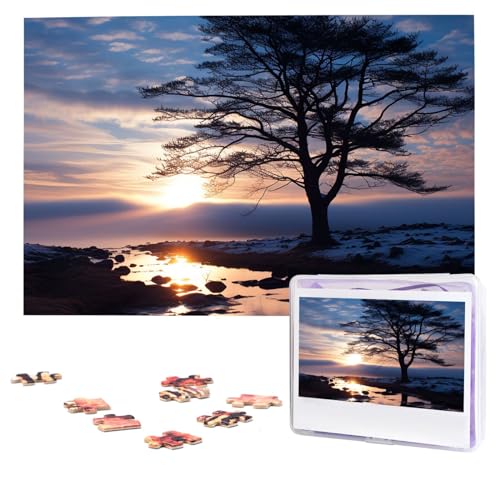 Puzzle mit Baumzweig-Silhouette bei Dämmerung, 1000 Teile, personalisiertes Puzzle, Foto-Puzzle für Erwachsene, anspruchsvolles Bilderpuzzle mit Aufbewahrungstasche, Puzzles für Männer und Frauen, von HCLYvexiria