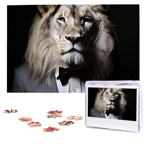 Puzzle mit Tierlöwe, weiß, schwarz, in Anzügen, 1000 Teile, personalisiertes Puzzle, Foto-Puzzle für Erwachsene, anspruchsvolles Bilderpuzzle mit Aufbewahrungstasche, Puzzles für Männer und Frauen, von HCLYvexiria