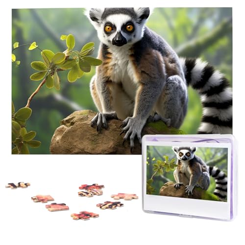 Ringtailed Lemur Puzzles 1000 Teile Personalisierte Puzzles Fotos Puzzle für Erwachsene Herausforderndes Bilderpuzzle mit Aufbewahrungstasche Puzzles für Männer Frauen Heimdekoration (74,9 x 50 cm) von HCLYvexiria