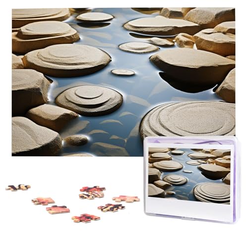 Rocks Over a Rippled Puzzles 1000 Teile Personalisierte Puzzles Fotos Puzzle für Erwachsene Herausforderndes Bilderpuzzle mit Aufbewahrungstasche Puzzles für Männer Frauen Heimdekoration (74,9 x 50 von HCLYvexiria