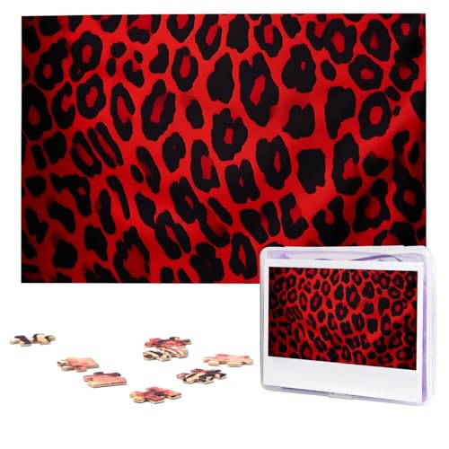Rote Leopardenmuster-Puzzle, 1000 Teile, personalisierte Puzzles, Foto-Puzzle für Erwachsene, anspruchsvolles Bilderpuzzle mit Aufbewahrungstasche, Puzzles für Männer und Frauen, Heimdekoration (74,9 von HCLYvexiria