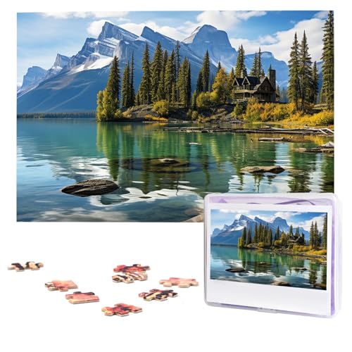 Spirit Island in Maligne Lake Puzzles 1000 Teile Personalisierte Puzzles Fotos Puzzle für Erwachsene Herausforderndes Bilderpuzzle mit Aufbewahrungstasche Puzzles für Männer Frauen Heimdekoration von HCLYvexiria
