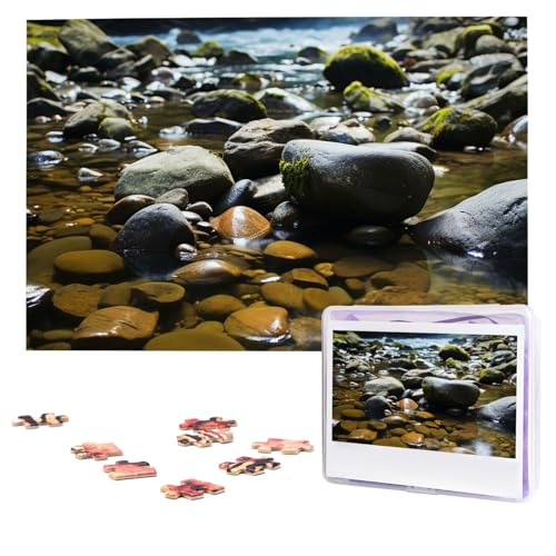 Stream Stones Puzzles 1000 Teile, personalisiertes Puzzle, Foto-Puzzle für Erwachsene, anspruchsvolles Bilderpuzzle mit Aufbewahrungstasche, Puzzles für Männer und Frauen, Heimdekoration (74,9 x 50 von HCLYvexiria