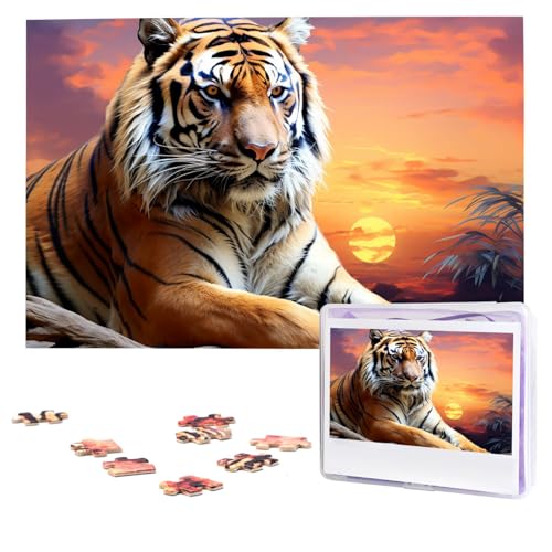 Tiger Bunte Sonnenuntergangspuzzle, 1000 Teile, personalisiertes Puzzle, Foto-Puzzle für Erwachsene, anspruchsvolles Bilderpuzzle mit Aufbewahrungstasche, Puzzles für Männer und Frauen, Heimdekoration von HCLYvexiria