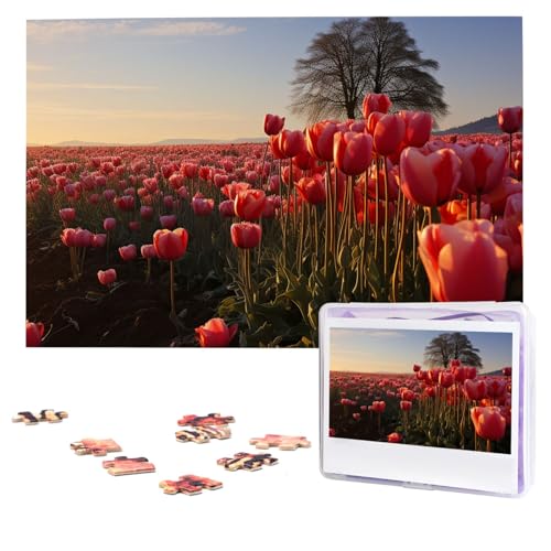 Tulpenfeld-Puzzles, 1000 Teile, personalisiertes Puzzle, Foto-Puzzle für Erwachsene, anspruchsvolles Bilderpuzzle mit Aufbewahrungstasche, Puzzles für Männer und Frauen, Heimdekoration (74,9 x 50 cm) von HCLYvexiria