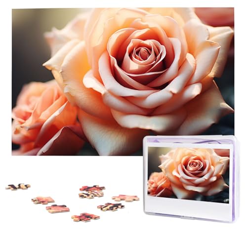 Vintage Rose Blooms Puzzles 1000 Teile Personalisierte Puzzles Fotos Puzzle für Erwachsene Herausforderndes Bilderpuzzle mit Aufbewahrungstasche Puzzles für Männer Frauen Heimdekoration (74,9 x 50 cm) von HCLYvexiria