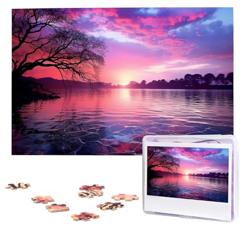 Violetter Sonnenuntergang auf Wasser-Puzzle, 1000 Teile, personalisierte Puzzles, Foto-Puzzle für Erwachsene, anspruchsvolles Bilderpuzzle mit Aufbewahrungstasche, Puzzles für Männer und Frauen, von HCLYvexiria