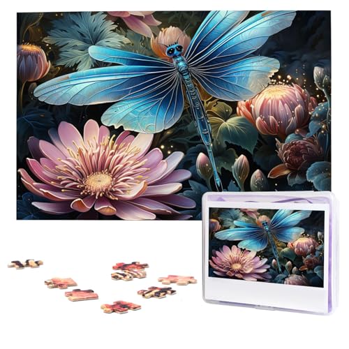 Wasserlilie und Libellen-Puzzle, 1000 Teile, personalisiertes Puzzle, Foto-Puzzle für Erwachsene, anspruchsvolles Bilderpuzzle mit Aufbewahrungstasche, Puzzles für Männer und Frauen, Heimdekoration von HCLYvexiria