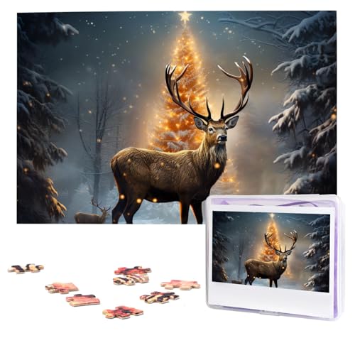 Weihnachtsbaum- und Hirsch-Puzzle, 1000 Teile, personalisierte Puzzles, Foto-Puzzle für Erwachsene, anspruchsvolles Bilderpuzzle mit Aufbewahrungstasche, Puzzles für Männer und Frauen, Heimdekoration von HCLYvexiria