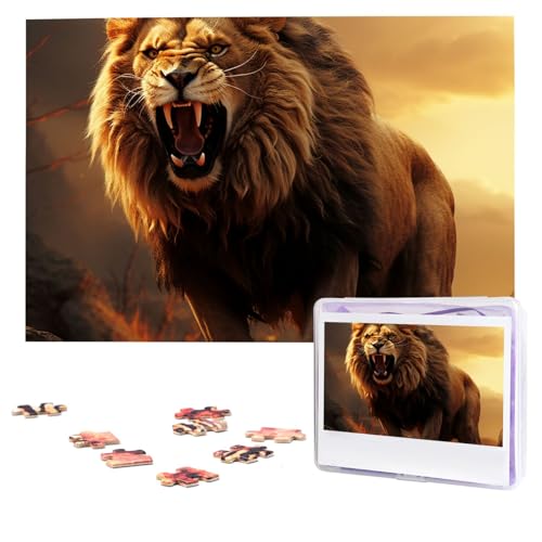 Wütende brüllende Löwen-Puzzles, 1000 Teile, personalisiertes Puzzle, Foto-Puzzle für Erwachsene, anspruchsvolles Bilderpuzzle mit Aufbewahrungstasche, Puzzles für Männer und Frauen, Heimdekoration von HCLYvexiria