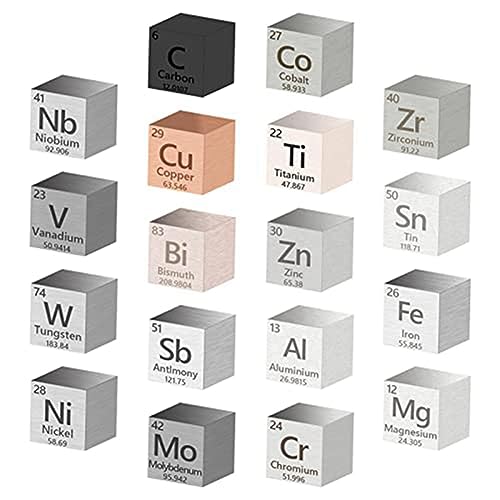 HCLZOE 18 StüCk WüRfel Aus Metallelementen mit Dichte,99,99% Hochrein,Sammlung des Periodensystems der Elemente (0,39/10 mm) von HCLZOE