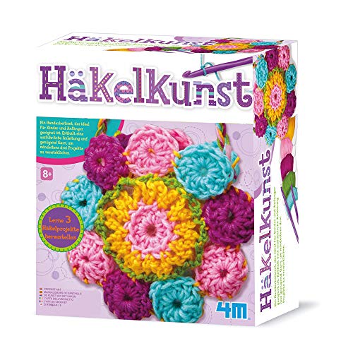 4M Häkelkunst-Set - Ideales Häkelset für Kinder und Anfänger - Inklusive Anleitung in deutscher Sprache - Perfekt für Platzdecken, Taschen und Untersetzer von HCM Kinzel