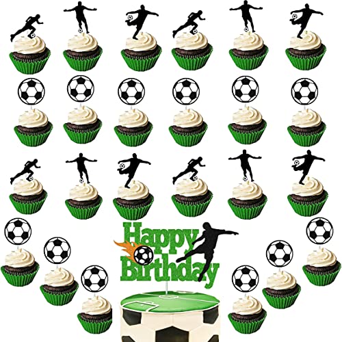 HCRXVV Tortenaufleger fussball 31pcs Sport Tortendeko Fußball Torten Deko für Cupcake, Grün Cake Topper,für Jungs Fußball Sport Party kindergeburtstag Dekoration,Kuchendeko Fussball Geburtstag von HCRXVV