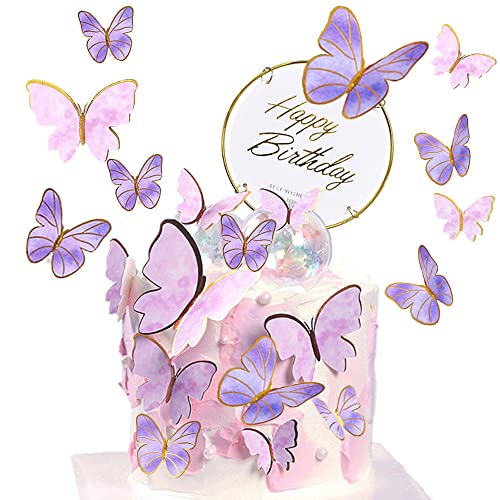 HCRXVV Happy Birthday Tortendeko Lila Schmetterling Deko Cake Topper 21 Stück,3D Butterfly Schmetterlinge Deko Torte Kuchendeko für Geburtstag Mädchen Hochzeitstorte Deko Babyparty von HCRXVV