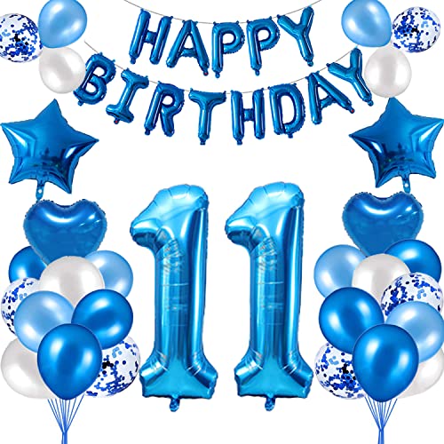 HCRXVV 11. Geburtstag Dekoration Blau 11 Jahr Jungen Geburtstagsdeko Set,Blaue Happy Birthday Girlande Banner Folienballon Jungen Party Deko Geburtstag Party für Wohnzimmer,Luftballons Zahl 11 Blau HCRXVV 11. Geburtstag Dekoration Blau 11 Jahr Jungen Geburtstagsdeko Set,Blaue Happy Birthday Girlande Banner Folienballon Jungen Party Deko Geburtstag Party für Wohnzimmer,Luftballons Zahl 11 Blau von HCRXVV